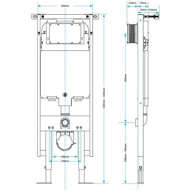Wall hung toilet frame schematic