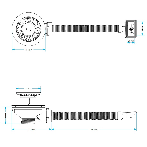 Basket Strainer Waste Rectangular Overflow Schematic